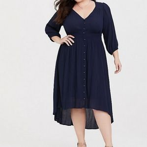 Torrid  size 1 Navy Button Down High Low Dress